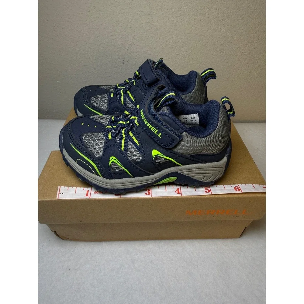 Merrell M-Trail Chaser JR Boys Trail Hiking Shoes Navy Gray Green Size 5.5 M NIB